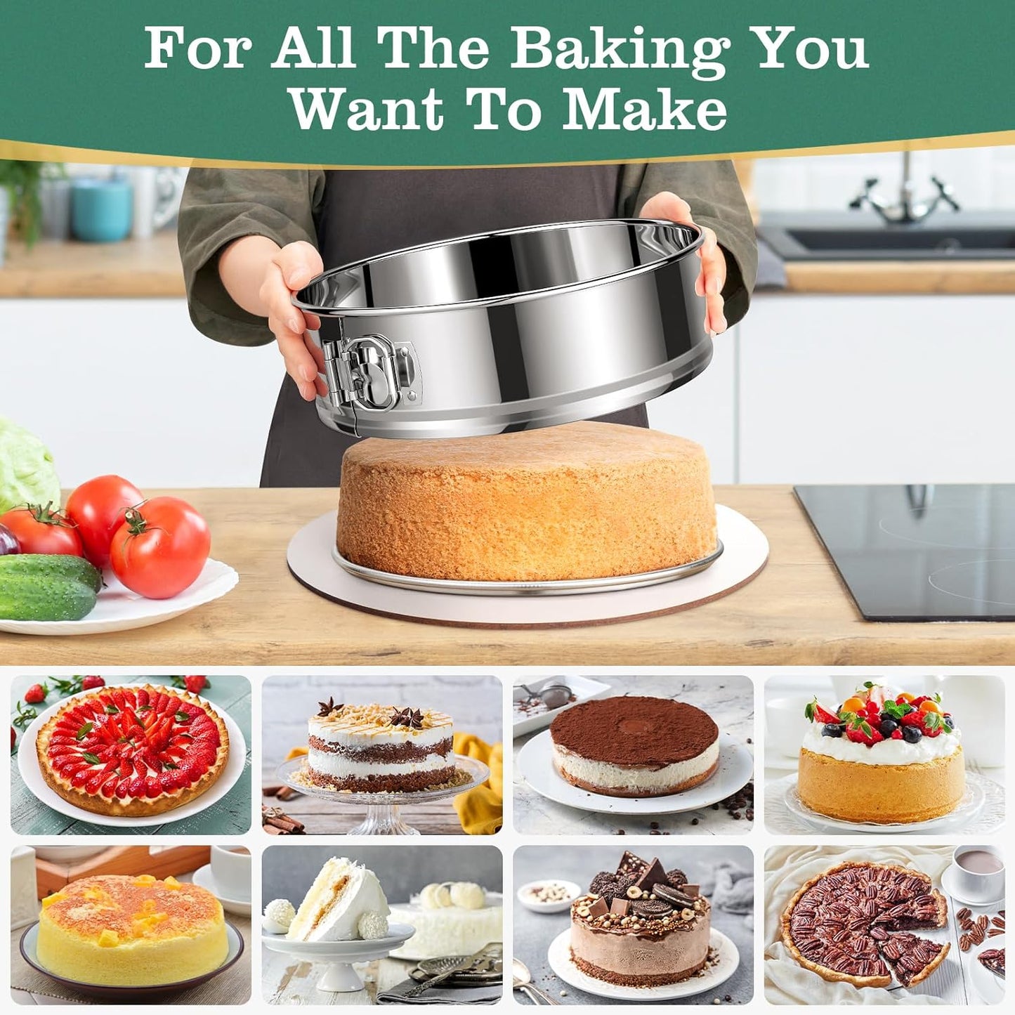 10 Inch Springform Cake Pan, Stainless Steel Springform Pans, Leakproof & Nonstick Cheesecake Pan with Removable Bottom, Round Spring Form Cake Pan For Baking