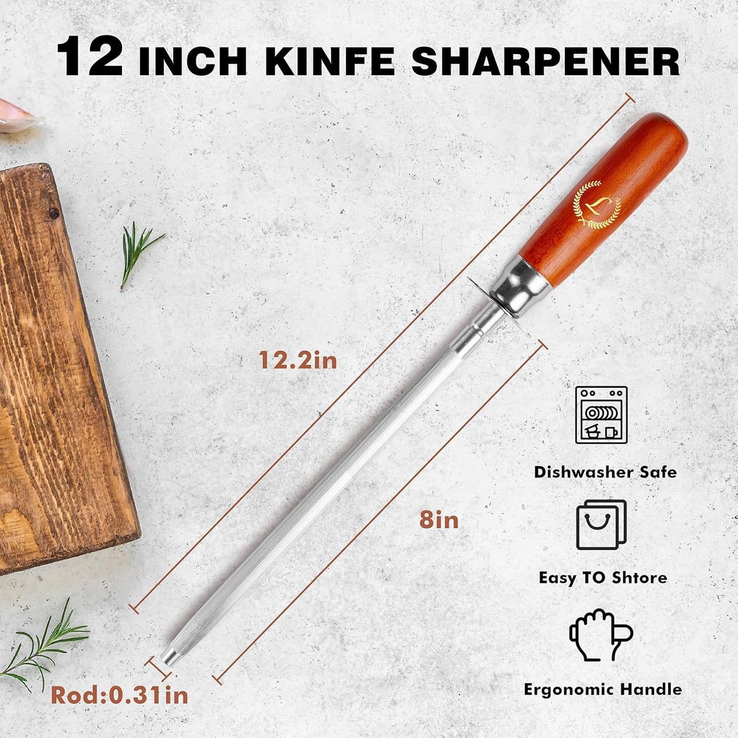 Knife Sharpener Rod, Kitchen Knives Sharpener Carbon Steel Professional Knife Sharpening Steel, Honing Rod with Hanging Holes (13 inches), L