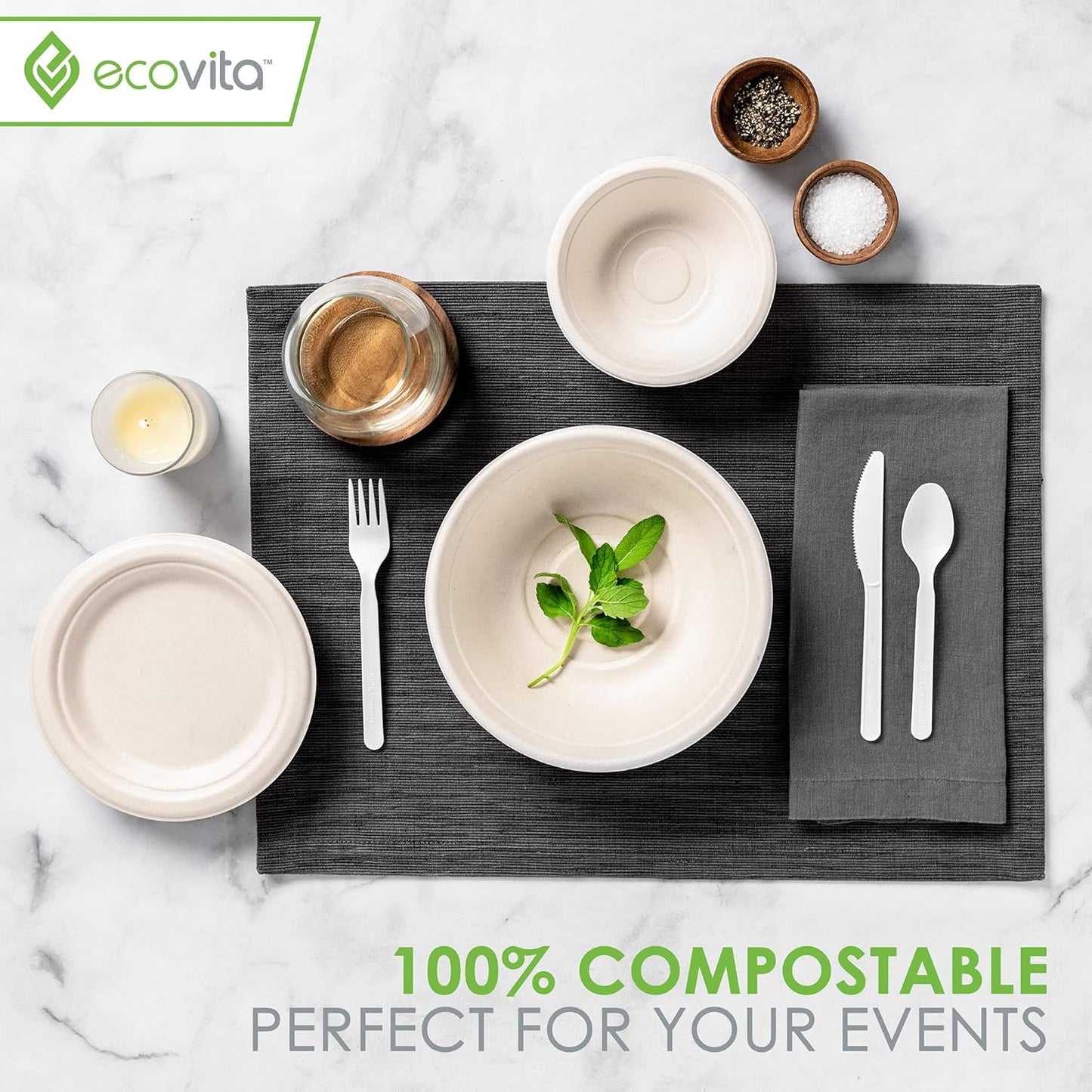 100% Compostable Paper Bowls [32 oz.] – 150 Disposable Bowls Eco Friendly Sturdy Tree Free Liquid and Heat Resistant Alternative to Plastic or Paper Bowls