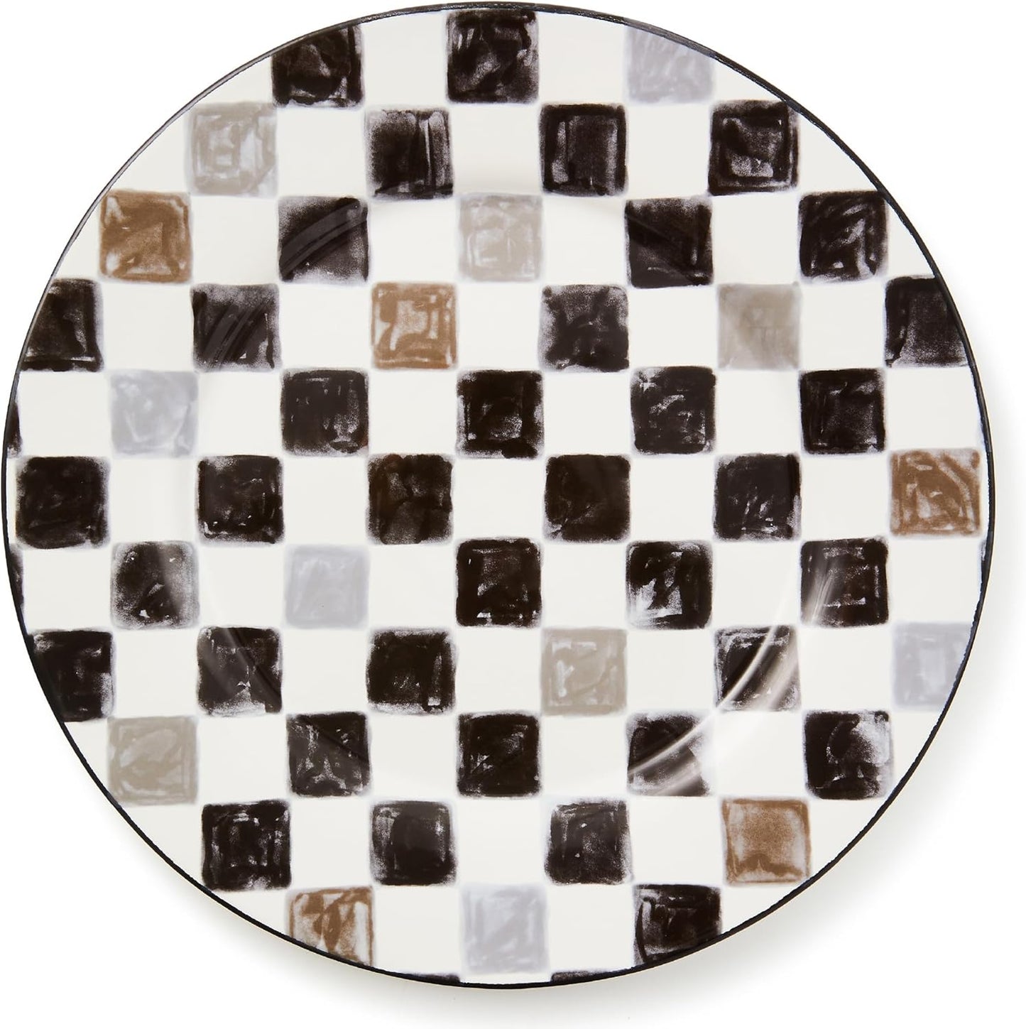 MACKENZIE-CHILDS Round Platter, Dishwasher-Safe and Microwave-Safe Stoneware Serving Platter, Black Check