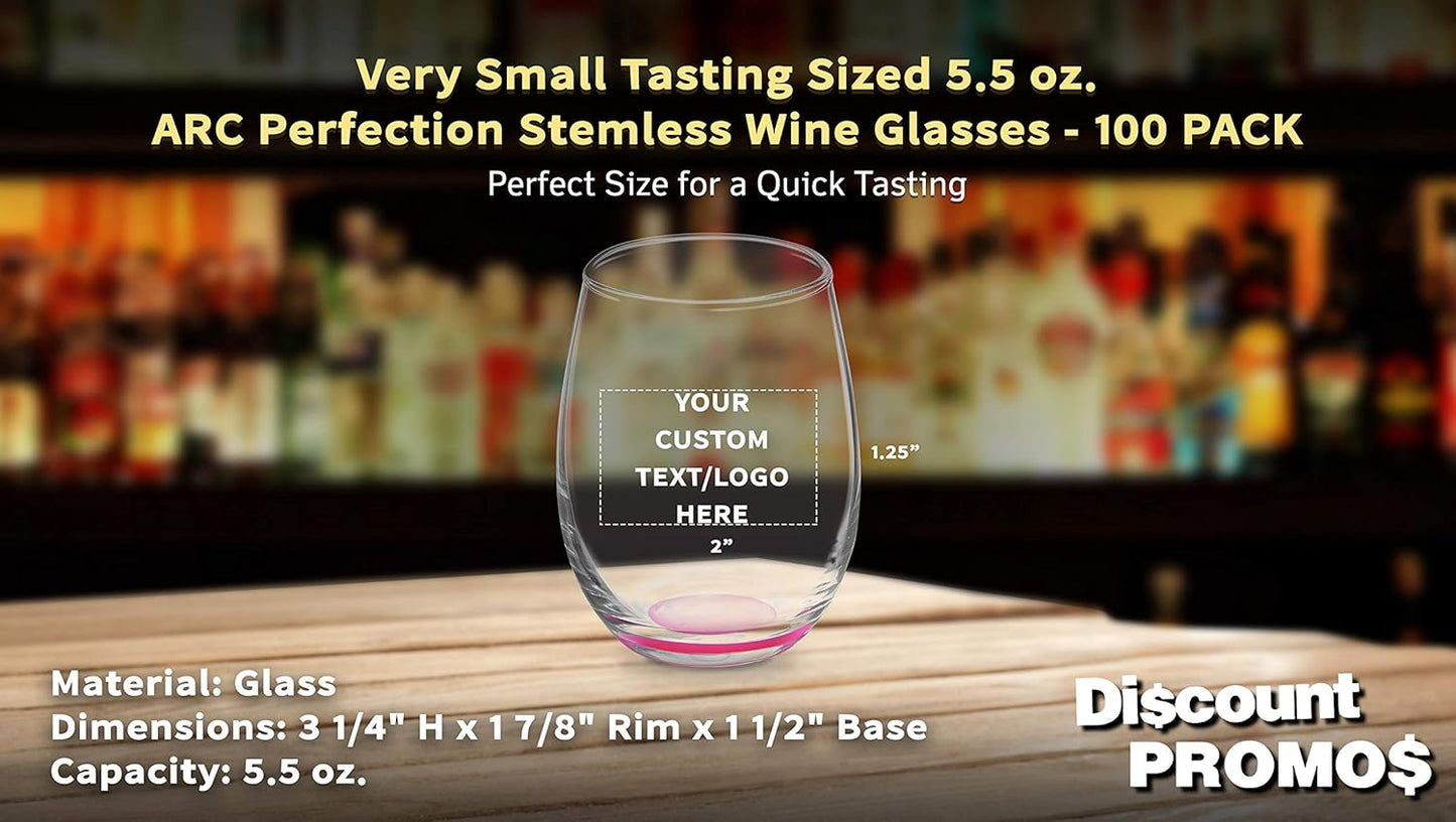 Custom Stemless Wine Glasses by ARC 5.5 oz. Set of 100, Personalized Bulk Pack - Perfect for Hotel, Bar, Restaurant or Lounge - Pink