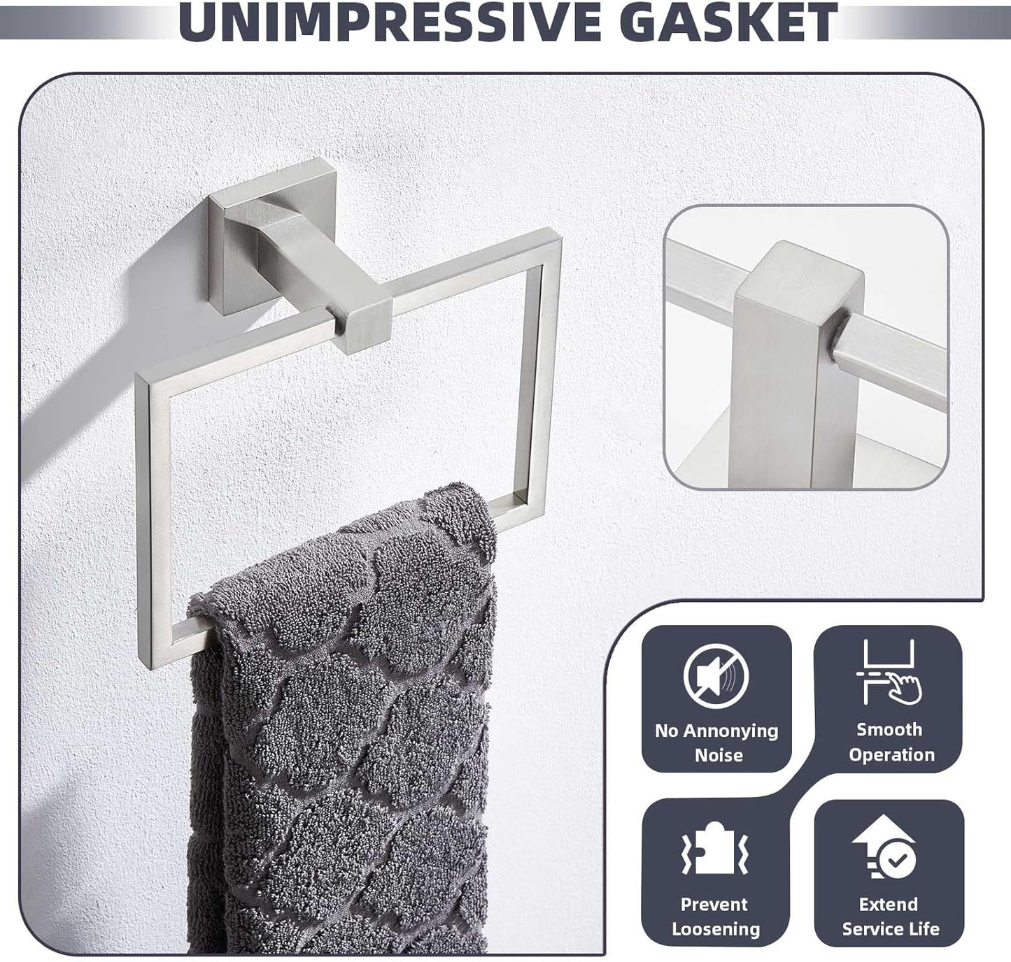 Suyar Brushed Nickel Towel Ring, SUS 304 Stainless Steel Modern Bathroom Hand Towel Holder for Wall