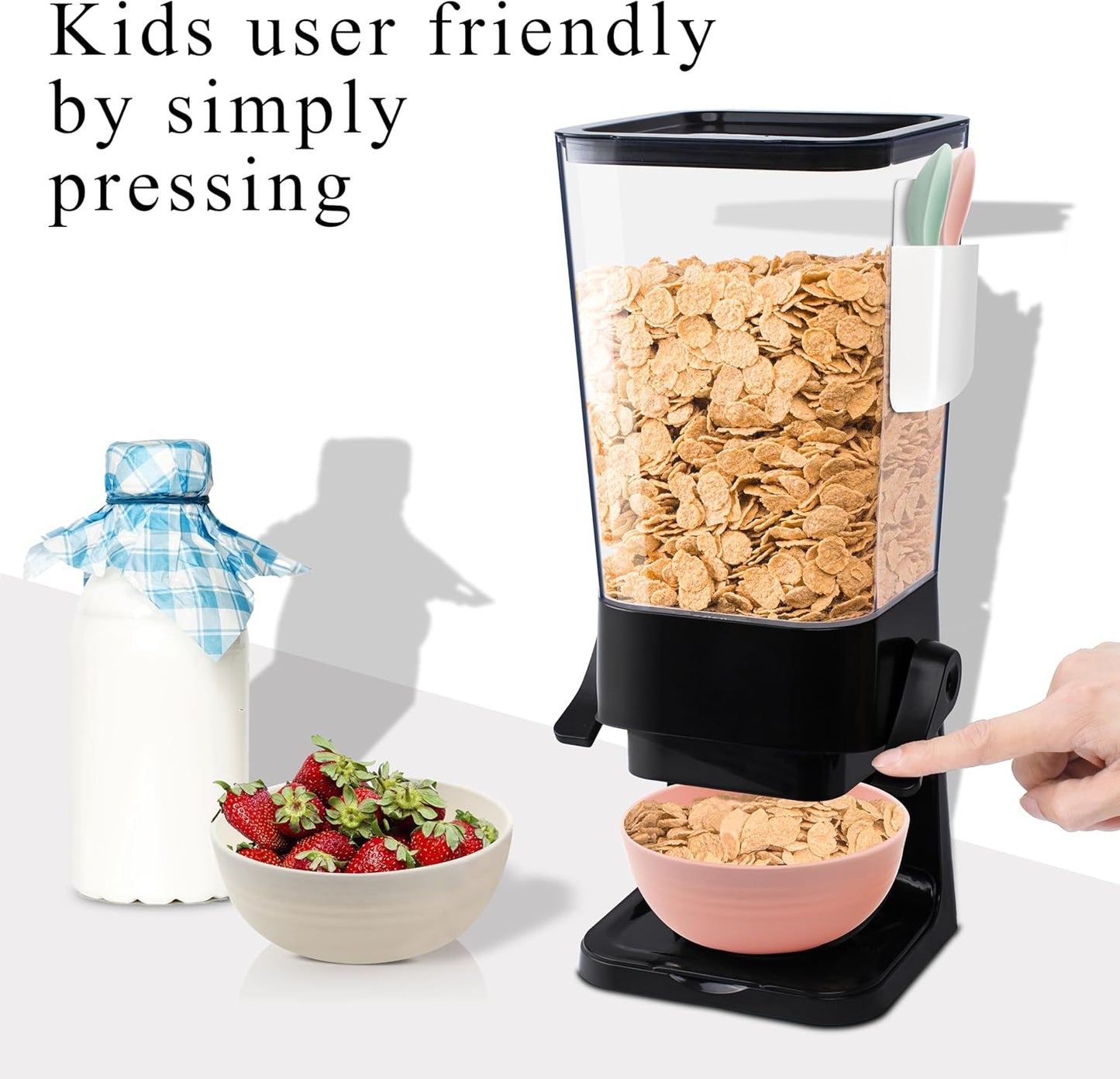 Cereal Dispenser Countertop Black 2 Pack with Bowls Spoons Cutlery Box, 5.5 QT Dry Food Dispenser Snack Organizer Containers Storage for Pantry Kitchen Organization Oatmeal Nut