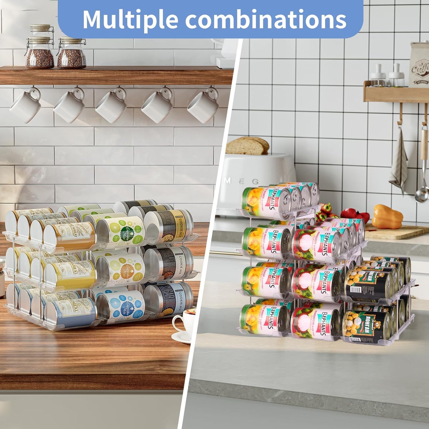 Can Organizer for Pantry Free combination Can Dispenser,Clear 3 Tier Storage Rack for 36 Cans Suitable for Cabinet Pantry Fridge Countertop (3 * 3)