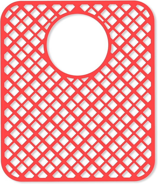 2 Pack Silicone Sink Protectors for Kitchen Sink, Lozenge Pattern 13 x 11 Inches Sink Mat, Non-Slip and Durable Sink Protector Silicone, Rear Drain, Red