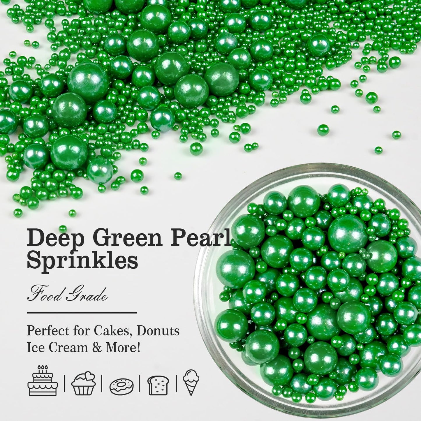Deep Green Pearl Sugar Sprinkles, Edible Candy Pearls, 150g/5.29oz, Green Sprinkles for Cake Decorating, Baking Cake Decorations, Ice Cream Toppers, Cupcakes, Wedding Party Chirstmas Supplies