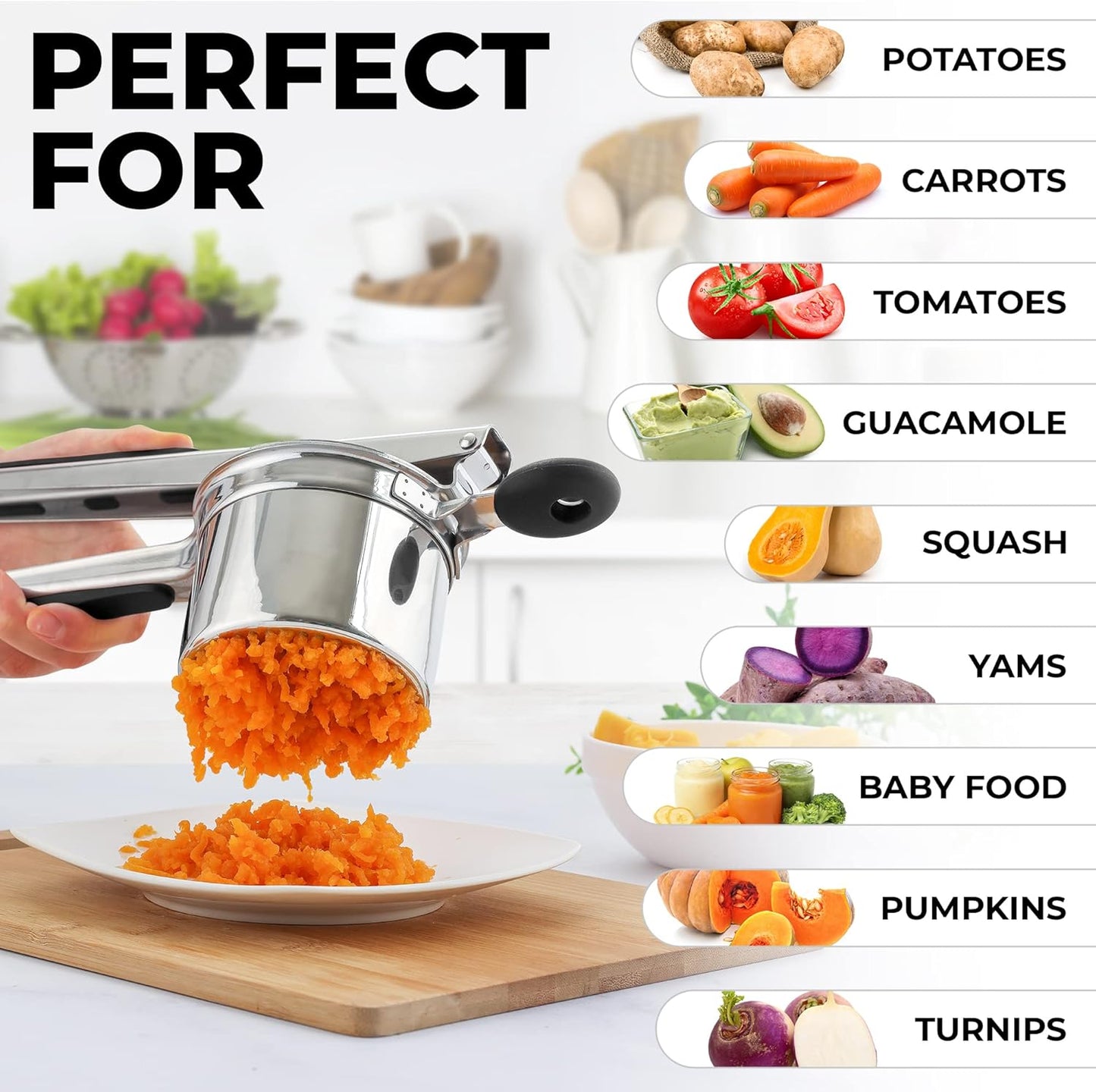 Zulay Kitchen Large 15oz Potato Ricer, Heavy Duty Stainless Steel Potato Masher and Ricer for Mashed Potatoes, Mashed Potato Masher & Potato Press Kitchen Gadget for Perfect Mashed Potatoes