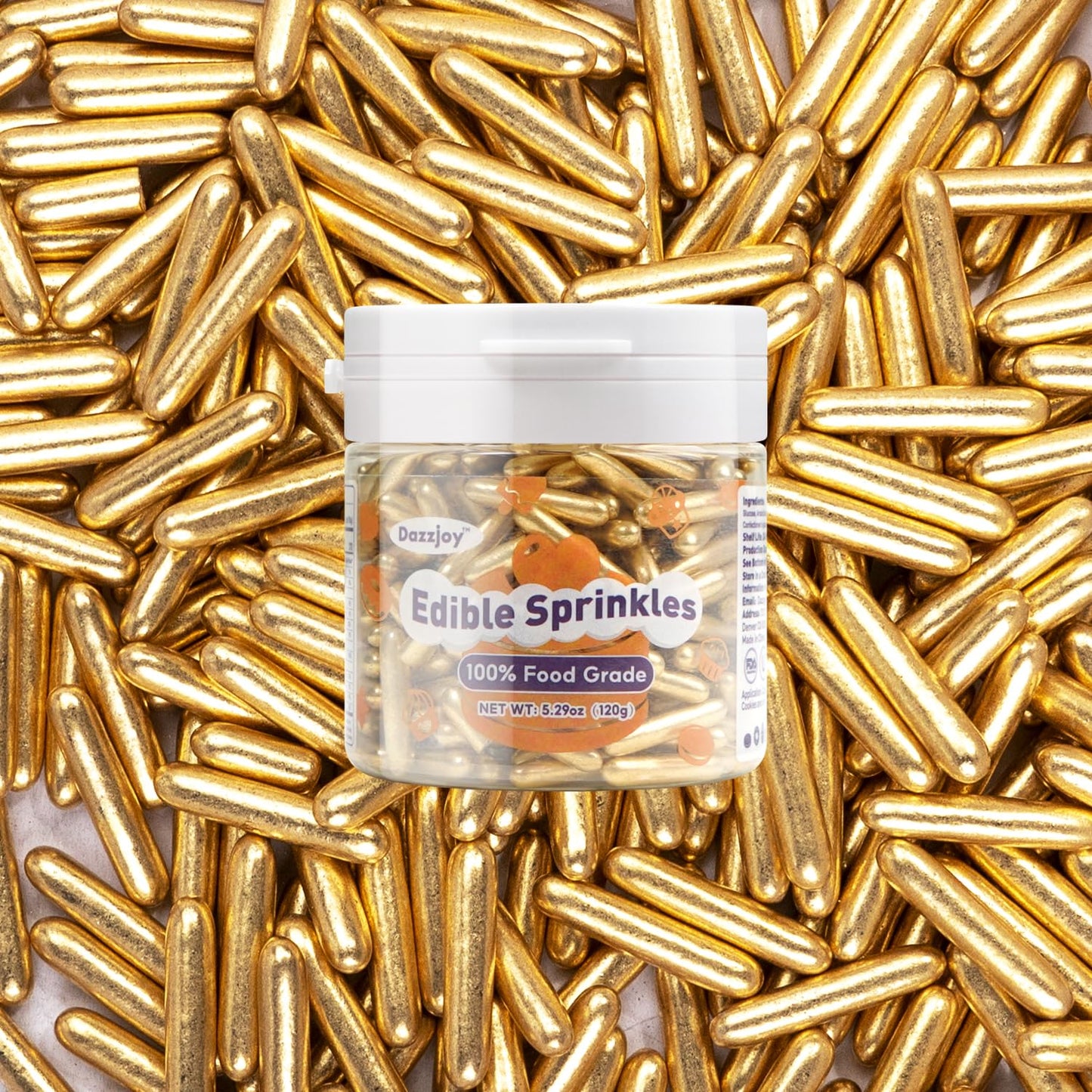 Dazzjoy Gold Rods Sprinkles, Edible Sugar Sprinkles, 120g/4.23oz, Cupcake Toppers, Cake Decorations, Ice Cream, Wedding Party Valentines Easter Supplies