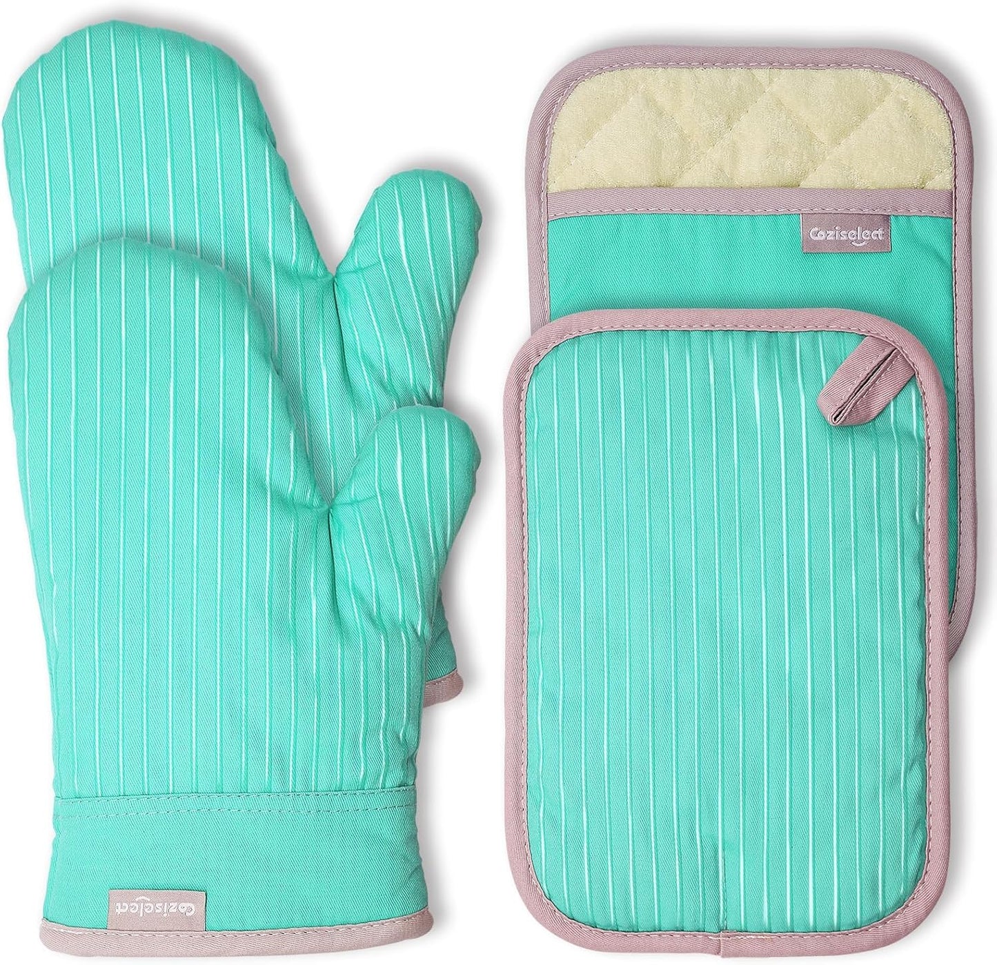 Oven Mitts and Pot Holders Set, 4-Piece Heat Resistant Kitchen Set with Pocket Style Hot Pads & Silicon Non-Slip, Quilted Insulated Oven Gloves for Baking, BBQ, Grilling (Assorted Colors)