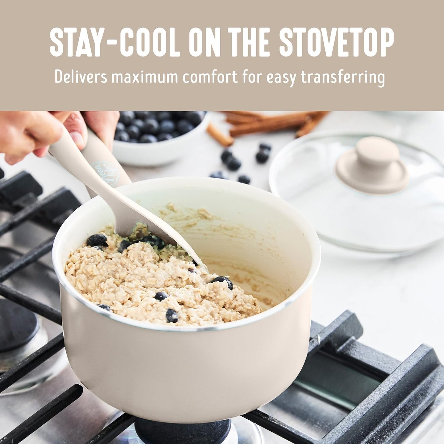 GreenLife 2 Quart Ceramic Nonstick Saucepan with Lid, PFAS-Free, Stay-Cool Handle, Multipurpose Kitchen Cooking Pot, Dishwasher & Oven Safe, Taupe