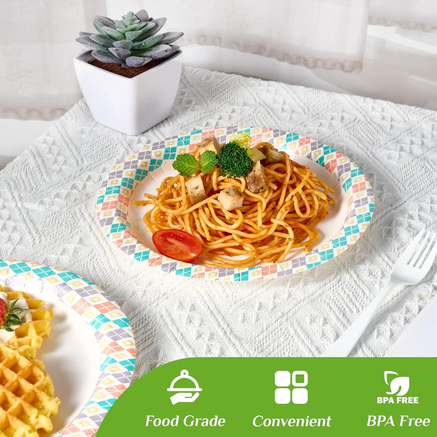 FOCUSLINE 10 Inch Paper Plates, 160 Count Disposable Paper Plates for Everyday Use, Cut-Proof & Soak-Proof Coated Dinner Plate Large, Round 10" Plate for Home, Party