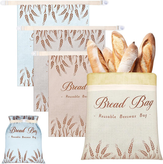 4 Pcs Beeswax Bread Bags for Sourdough Reusable Cotton Bread Storage Bags 13” x 17” Large Container Accessories for Homemade Loaf Keep Fresh Food Storage Gifts