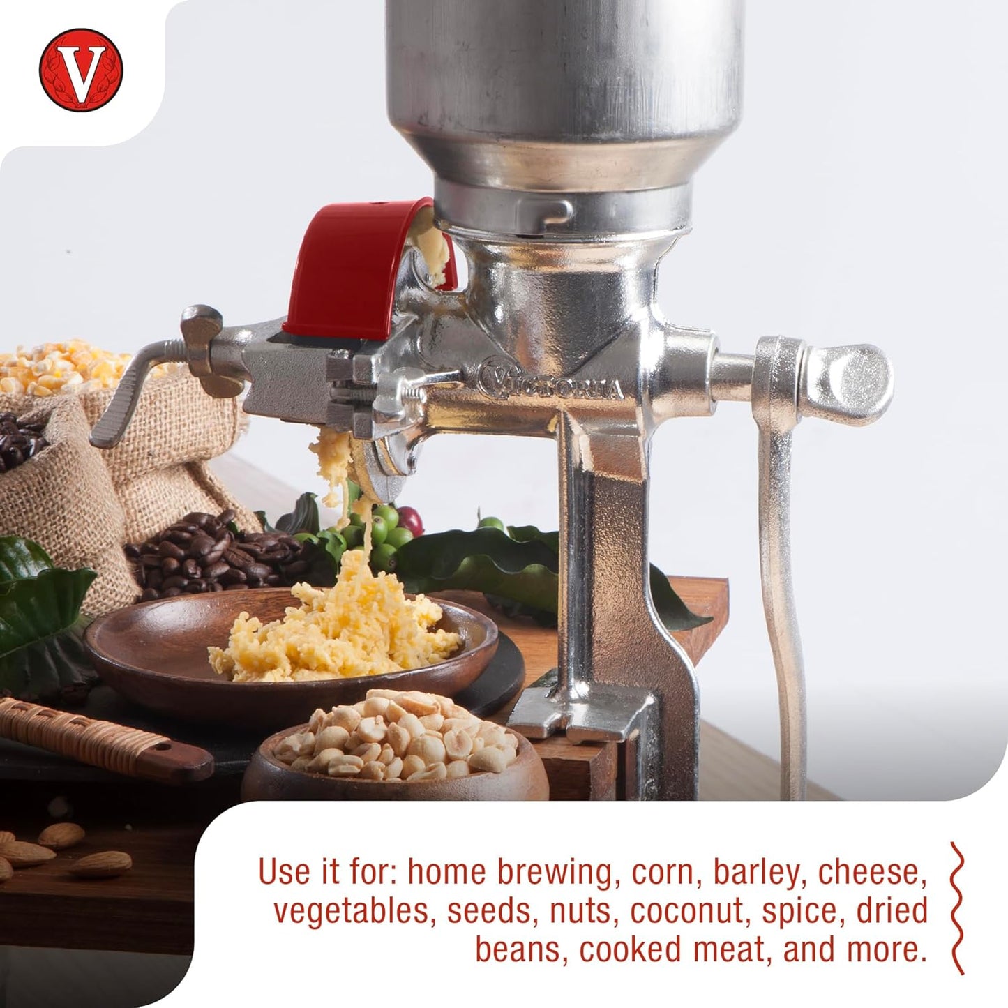 Victoria Manual Cast Iron Grain Mill with High Hopper, Premium Corn-Grinding Mill and Grain Grinder, Made in Colombia