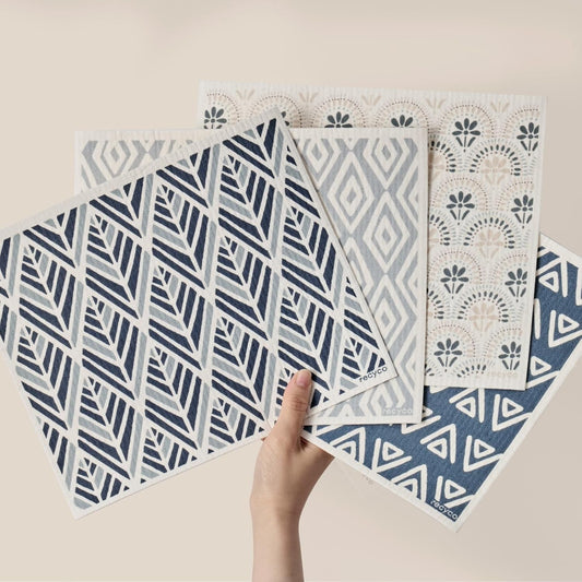 RECYCO Swedish Dishcloths for Kitchen | 4 Pack Oversized Washable Dish Rags | Large Cellulose Reusable Cleaning Paper Towels | Absorbent Counter Dish Cloth Sponge XL Kitchen Wipes, 12" L x 10" W