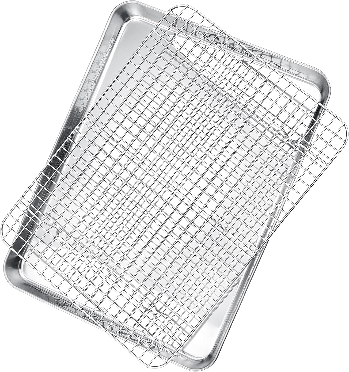 P&P CHEF 17.5 Inch Baking Sheet and Rack Set, Stainless Steel Cookie Sheets Oven Baking Pans Trays with Cooling Racks for Cooking & Roasting, Oven & Dishwasher Safe, (2Pcs)