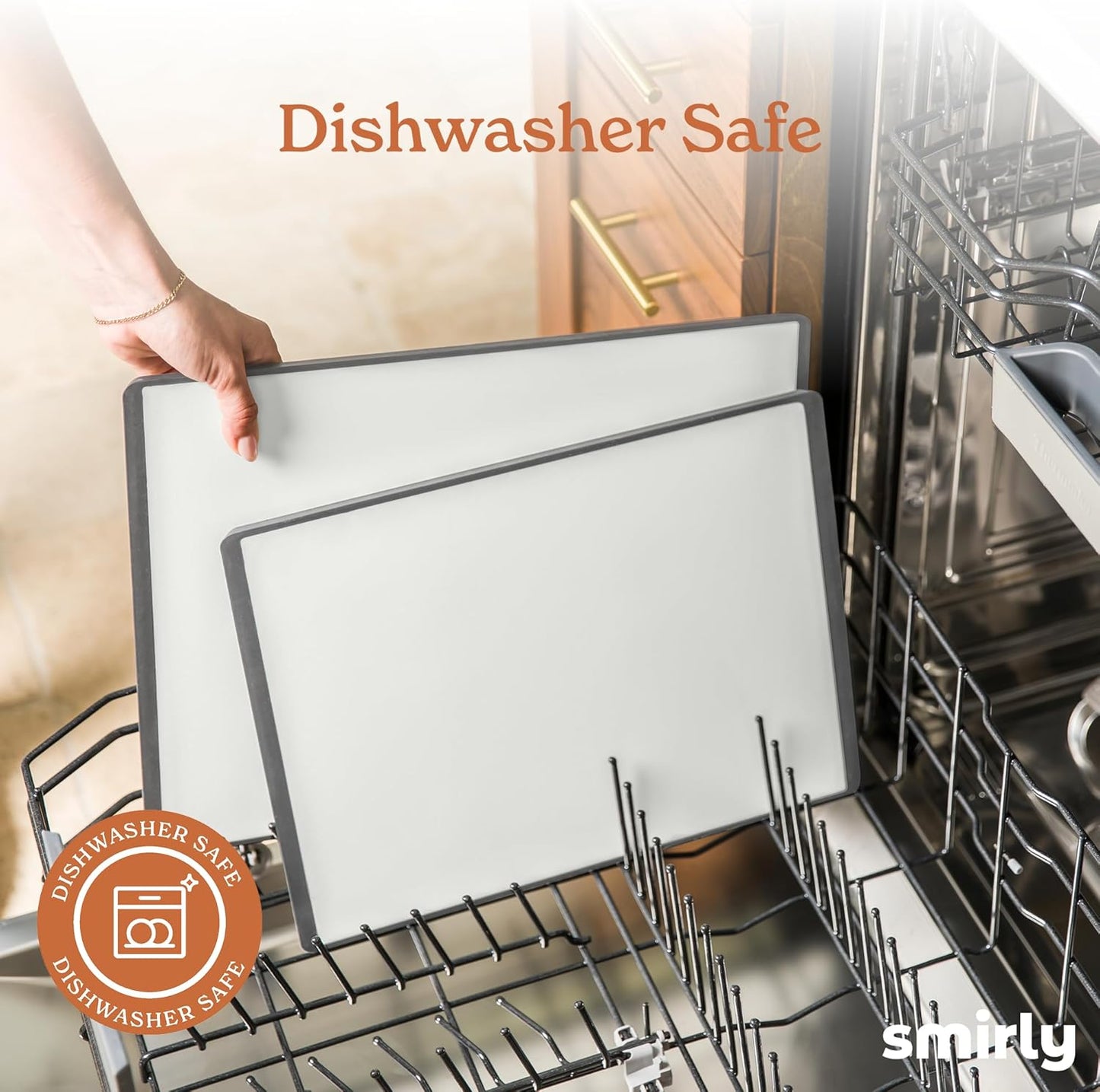 SMIRLY Plastic Cutting Board Set with Holder 4 Pieces, Non-Slip Dishwasher Safe Chopping Boards for Kitchen, Grey & White