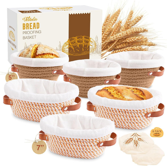 Bread Proofing Basket, 5 Inch Mini Bread Basket Set of 6, Sourdough Bread Baking Supplies, Sourdough Starter Kit, Sour Dough Starter Kits, Baking Gifts for Women, Sourdough Proofing Basket