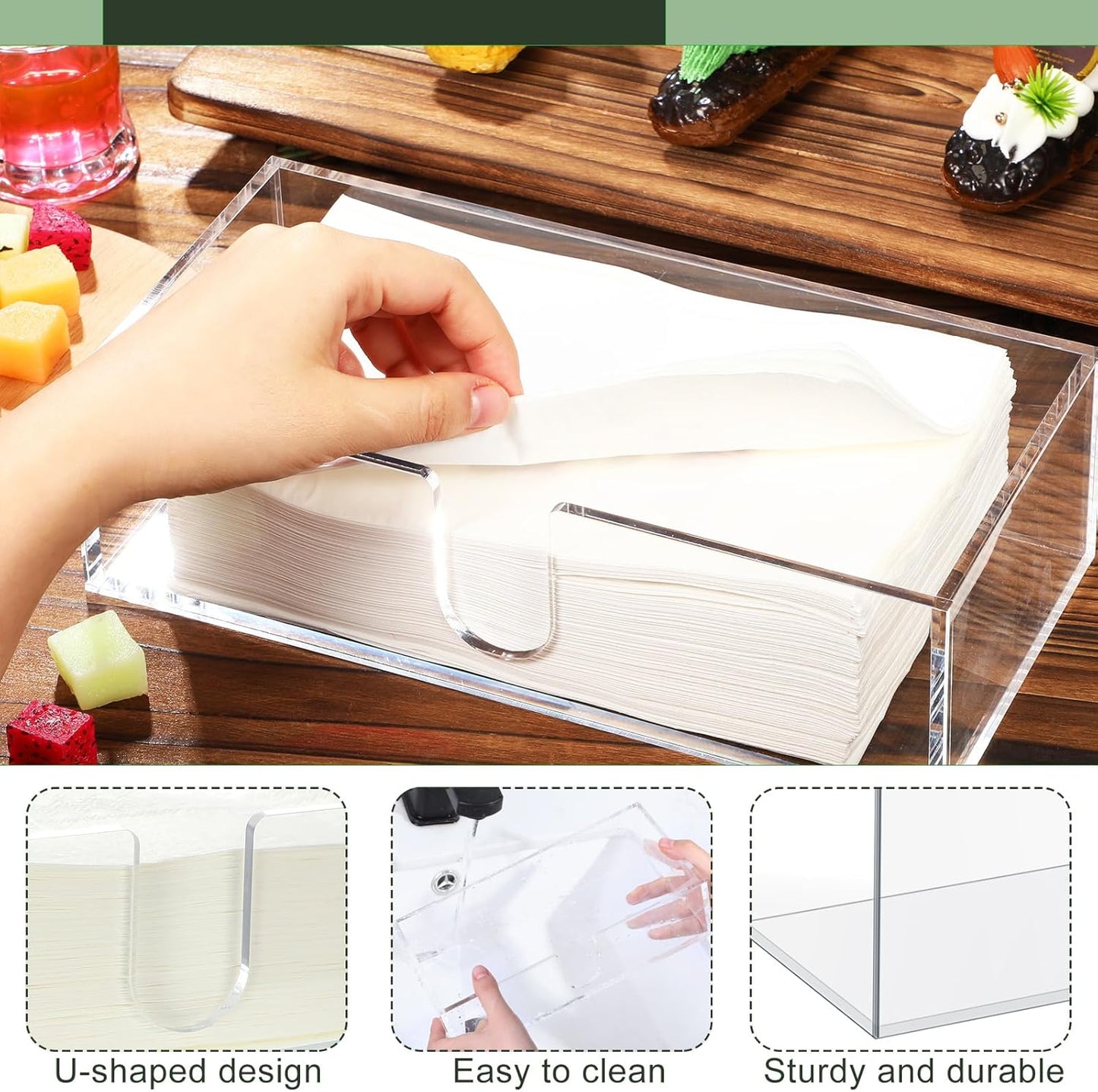 Mumufy 2 Pcs Paper Napkins Holder Fold Paper Towel Dispenser Height 2.75 Inch Acrylic Multifold Towel Dispenser for Guest Z Fold Disposable Countertop Holder Small Size(Clear)