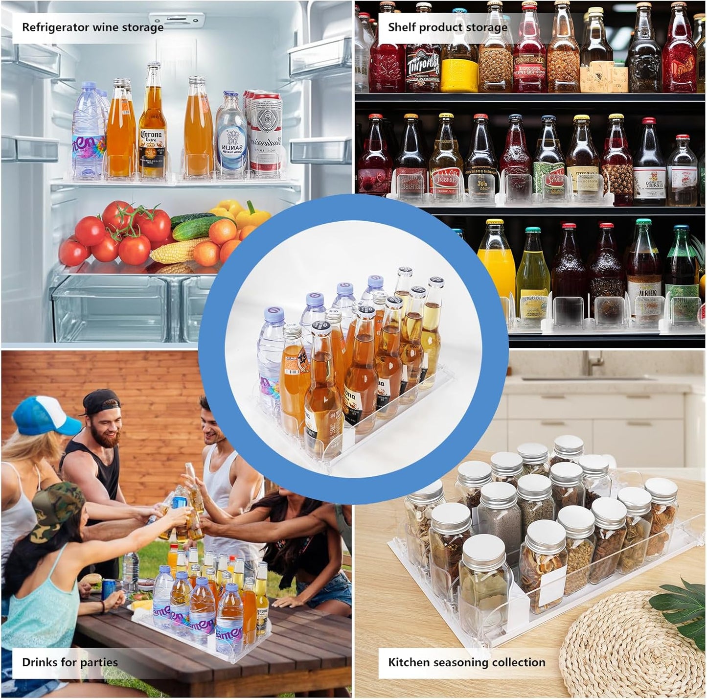 SOLY Drink Organizer for Fridge,Fridge Drink Dispenser for Fridge Automatic Pusher Glide,For Refrigerator Organizing Holds up to 14.96" D, Adjustable for 6-20oz (4 Row)