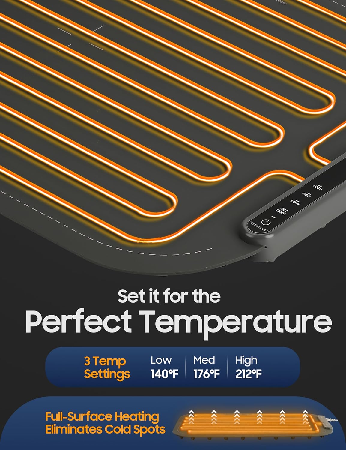 Foldable Food Warming Mat, 24x15″ Electric Buffet Tray with 3 Heat Settings, Auto Shut-Off, Roll-Up Portable Hot Plate for Parties, Countertop & Catering, Easy-Clean, with Carry Bag – Grey