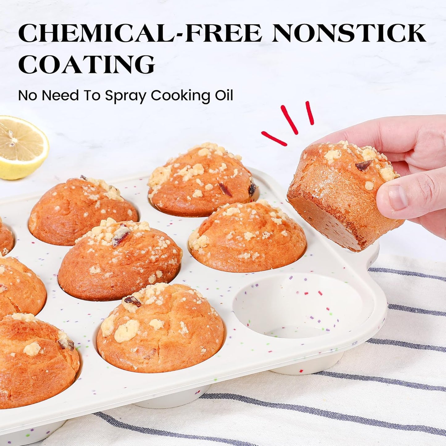 1 Pc Silicone Muffin Pan for Baking with Metal Frame, Nonstick 12 Cup Regular Size Cupcake Pan, Silicone Muffin Tray for Egg Bites (Cream)