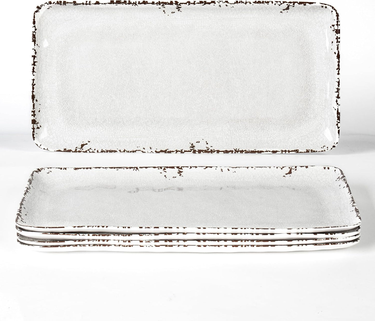 4-Pack 14" x 7" White Serving platter Set, Reusable Farmhouse Melamine Serving Platters for Cookie, Appetizer, Charcuterie, Snack, Party Food Display - Stackable Kitchen CounterTop Tray.