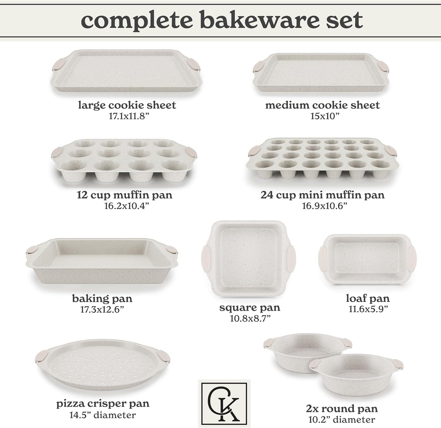 Country Kitchen Nonstick Stackable Bakeware Set - Heavy Duty, Durable, Easy Release Baking Set, Cream, 10 Pcs