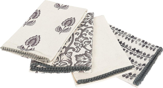 Kitchen Towels Dish Towels for Kitchen- Gray & Beige Tea Towels for Kitchen-Bar Towels for Kitchen-KitchenTowels and dishcloths-Printed Floral 18"x28" Pack of 4