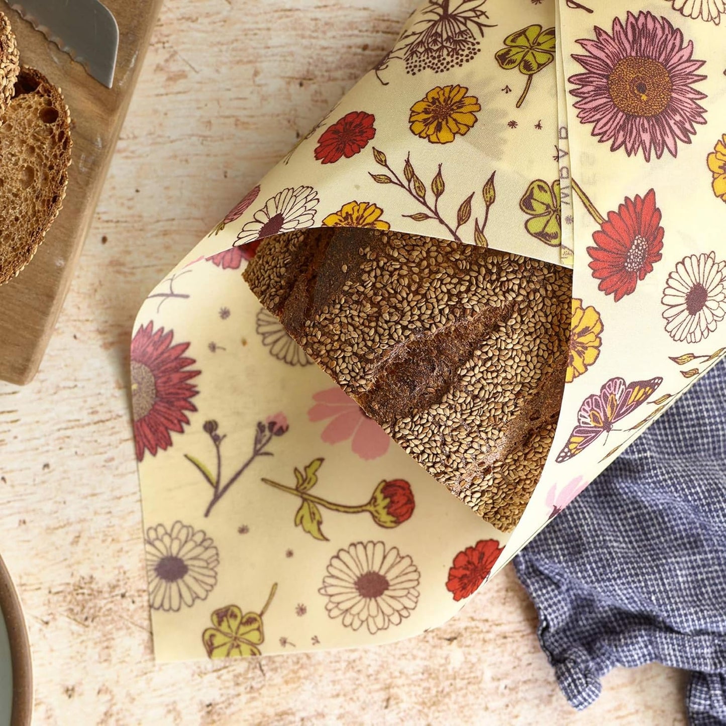 Bee's Wrap Vegan Beeswax Wraps for Food - Vegan Meadow Magic Bread Wrap - Made in USA Reusable Bread Storage Bags - Organic & Eco-Friendly Alternative to Aluminum Foil, Sourdough Bags & Plastic Wrap