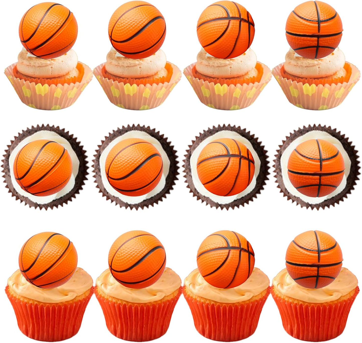 Ephlyn 10 Pack 3D Basketball Cupcake Toppers Basketball Cake Toppers Decorations for Sports Theme Baby Shower Birthday Party Cake Decorations Supplies