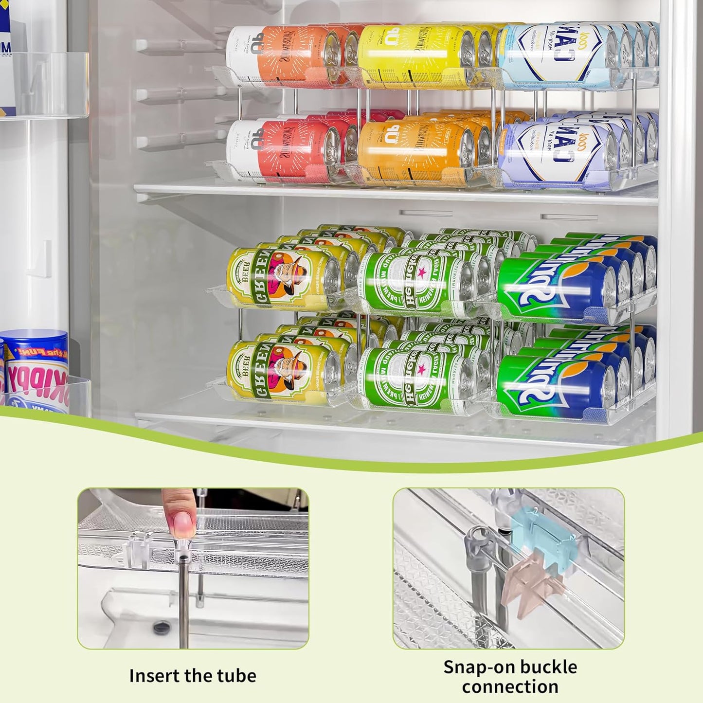 Can Organizer for Pantry Soda Can Organizer Automatic Rolling Food Pantry Storage Rack Can Dispenser for Fridge Holds 24 Cans, Fits 5.8-Inch Soda and Can, Set of 6