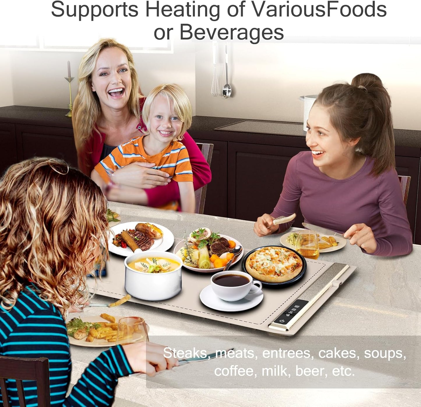 Electric Warming Tray-Kitchen Gadgets Portable Food Warmer,Foldable Roll Up Silicone Food Warming Mat with 3 Temperature Settings,Versatile Food Warmers for Parties Buffet (Beige-2Pack)