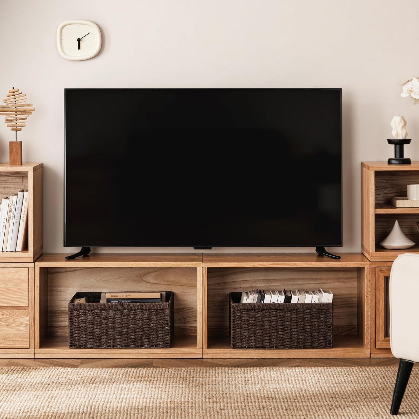 UBBCARE 3 Pack Wicker Basket, 13.4L×8.3H×7.1W inch Woven Paper Rope Storage Baskets for shelves, Foldable Rectangular Storage Baskets with Handle, Storage Basket for Organizing, Dark Brown