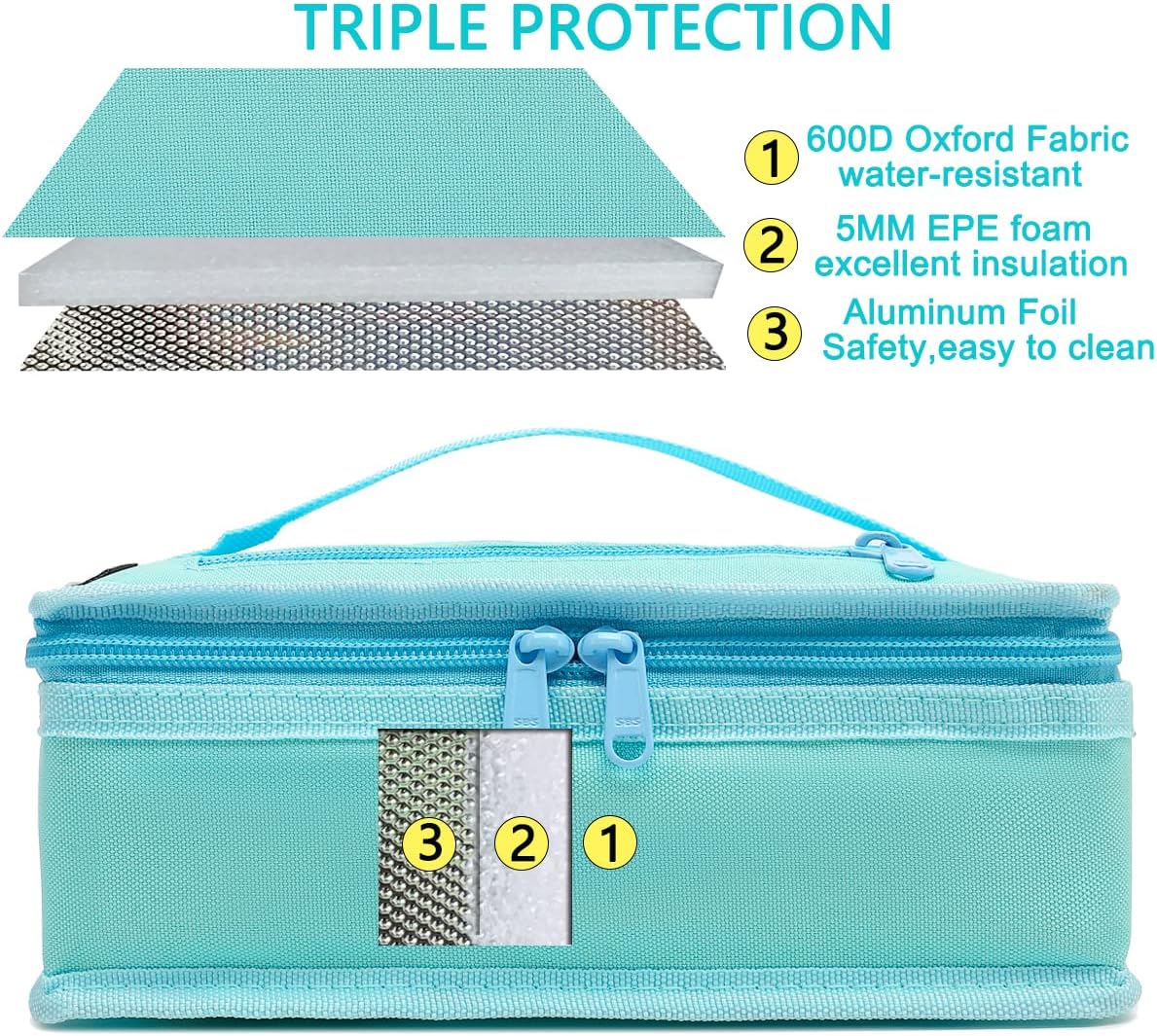 FlowFly Small Insulated Lunch box Portable Soft Bag Mini Cooler Thermal Meal Tote Kit with Handle for Work & School, Light Blue