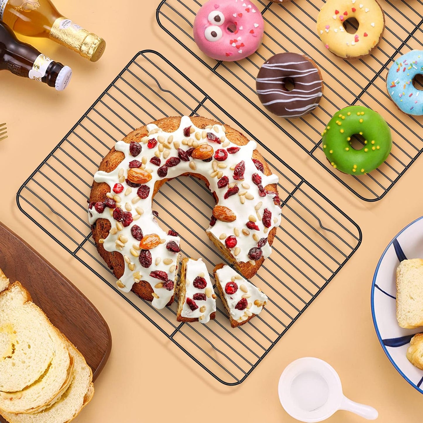 P&P CHEF Cooling Baking Rack Pack of 2, Stainless Steel Cooling Racks for Cooking Baking Roasting Grilling Drying, Dense Wires & Smooth Edge, Easy to clean, Black,11.6" x 9"