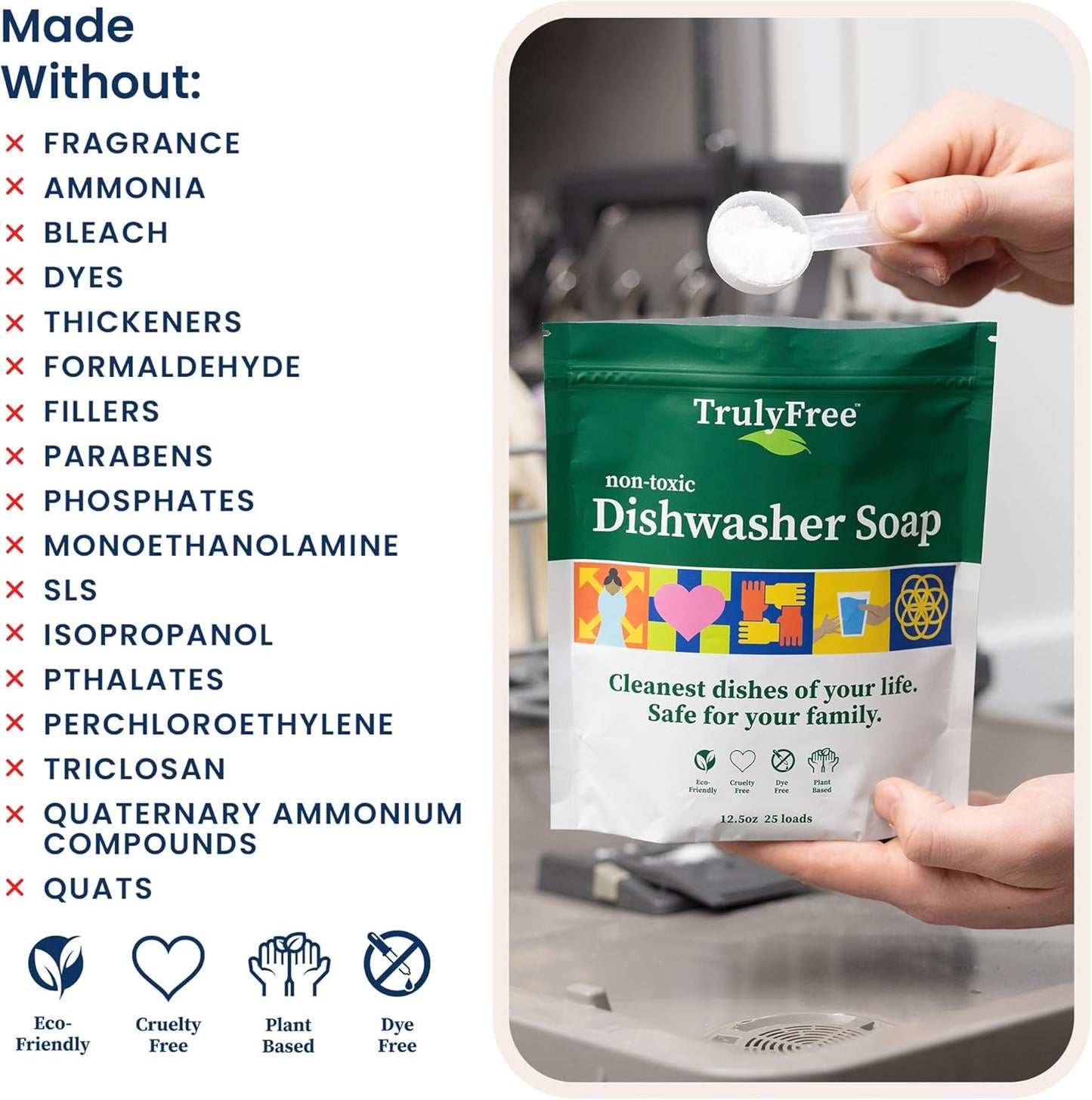 Automatic Dishwasher Detergent Powder - Concentrated Dishwashing Detergent, Dish Soap, Hard Water Stain Remover, Kitchen Cleaning Supplies, No Harmful Ingredients - 12.5 oz (Pack of 1)