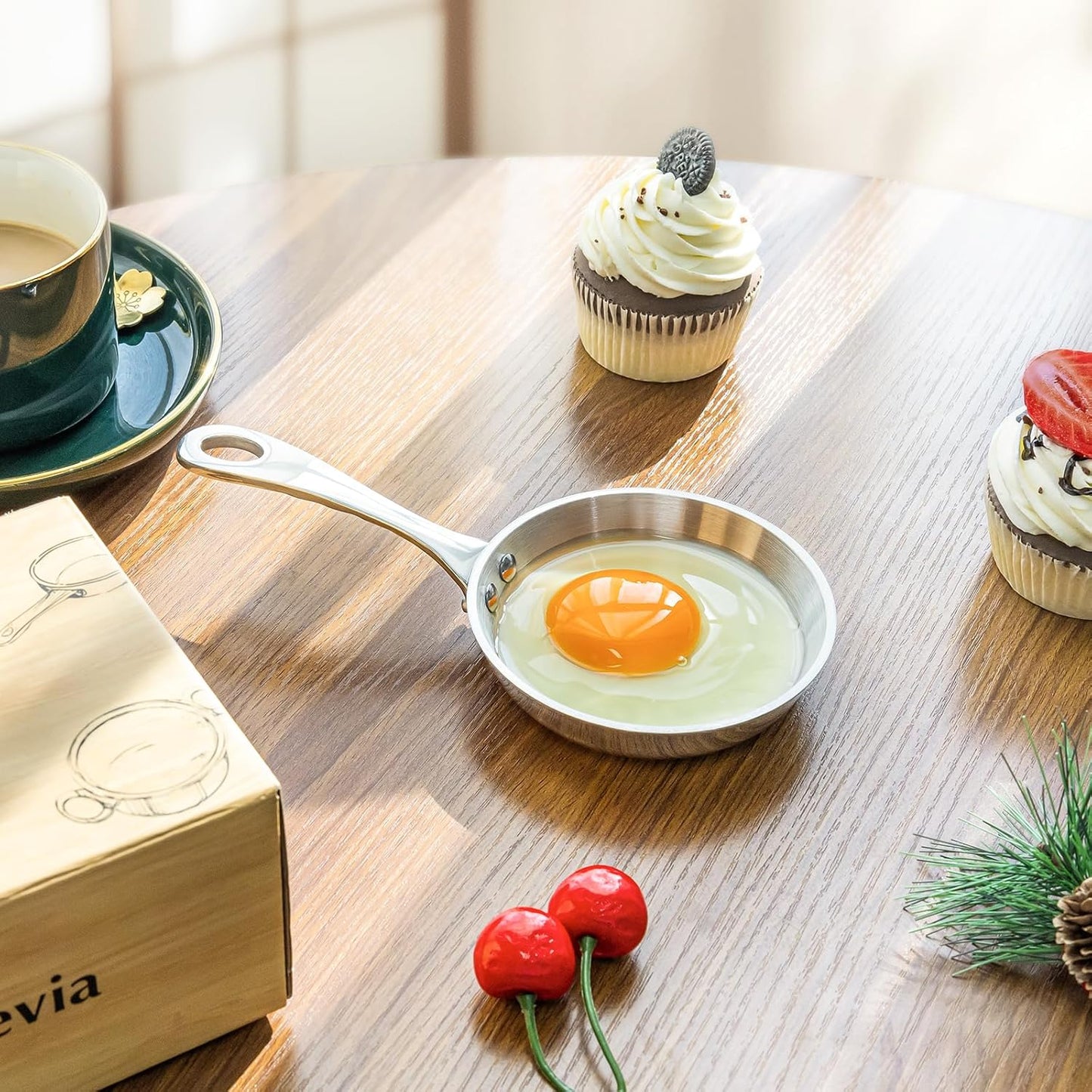 Macevia Mini Sauce Pan,Copper Stainless Steel Butter Warmer Small Pot with Handle, Multipurpose Use for Home Kitchen or Restaurant (0.12 Quart/4 Inch)