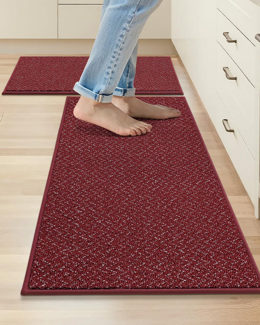COSY HOMEER Kitchen Rugs and Mats 2PCS Non Slip Kitchen Mats for Floor Washable Stain Resistant Kitchen Runner Rug Sets Absorbent Kitchen Floor Mat 20"x32"+20"x48",Red