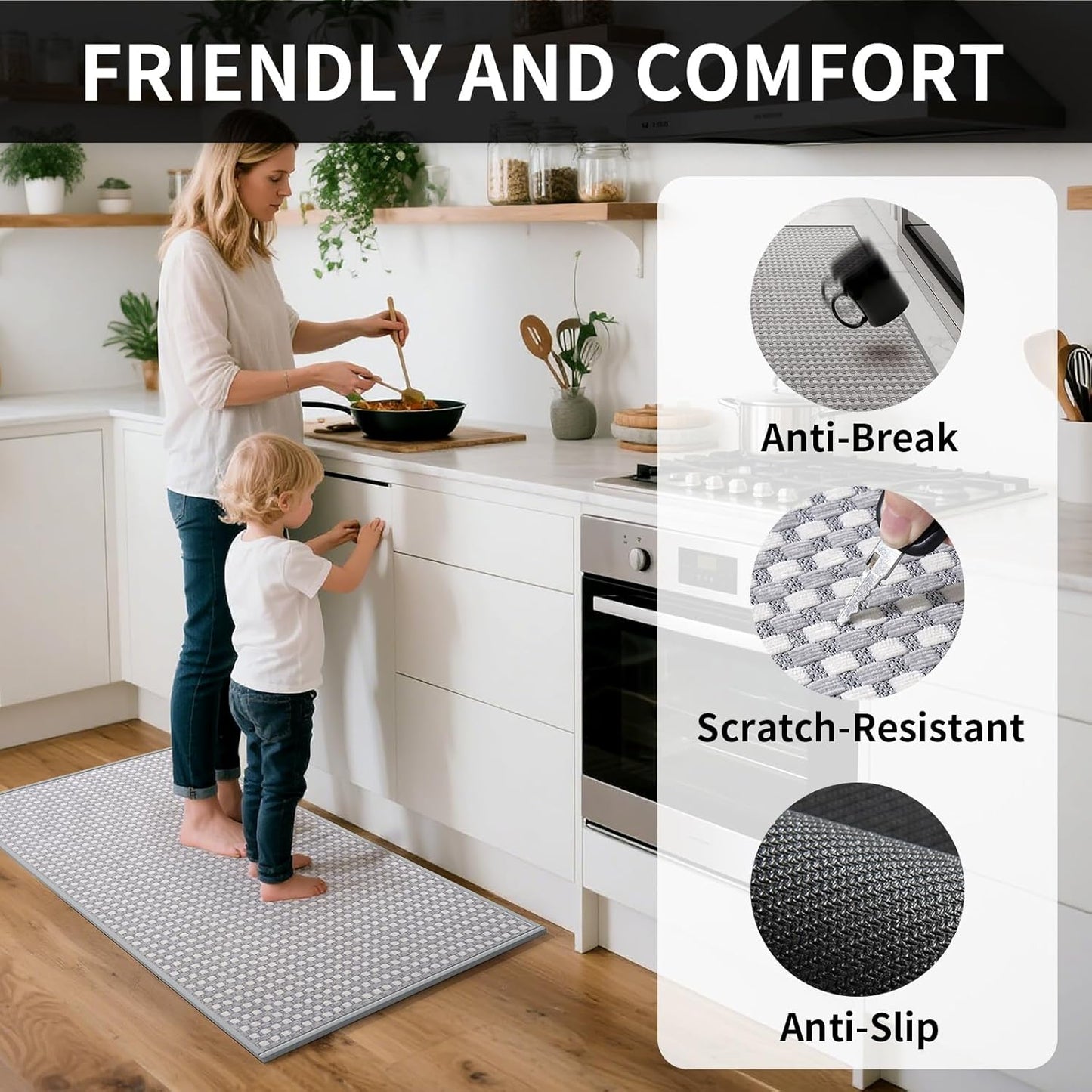 Kitchen Mats for Floor, Super Absorbent Kitchen Rugs Non Slip Washable, Rubber Backing Soft Chenille Braided Kitchen Runner Rug Standing Mat Sink Mat, Easy to Clean, Gray 17"x28"