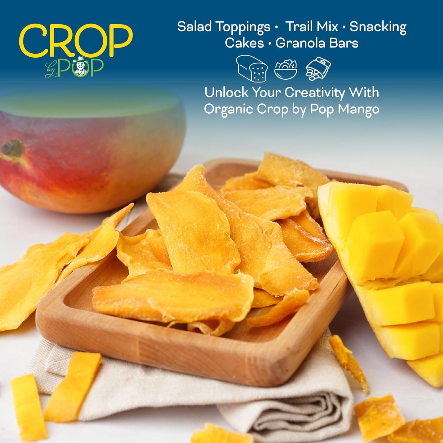 CROP BY POP - Organic Sun Dried Mango Slices, No Sugar Added, Unsulphured (32oz, 2 LB) Bulk Dry Fruits Packed Fresh in Resealable Bag - USDA Organic, Non GMO, Kosher