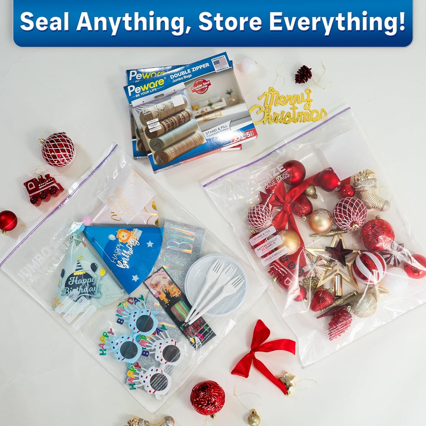 Large Storage Bags, 16"x20" Jumbo Plastic Bag, BPA Free, 3.5 Gallon XL Zipper Lock Baggies for Clothes Pillow Travel Moving - 100 Roomy Bags