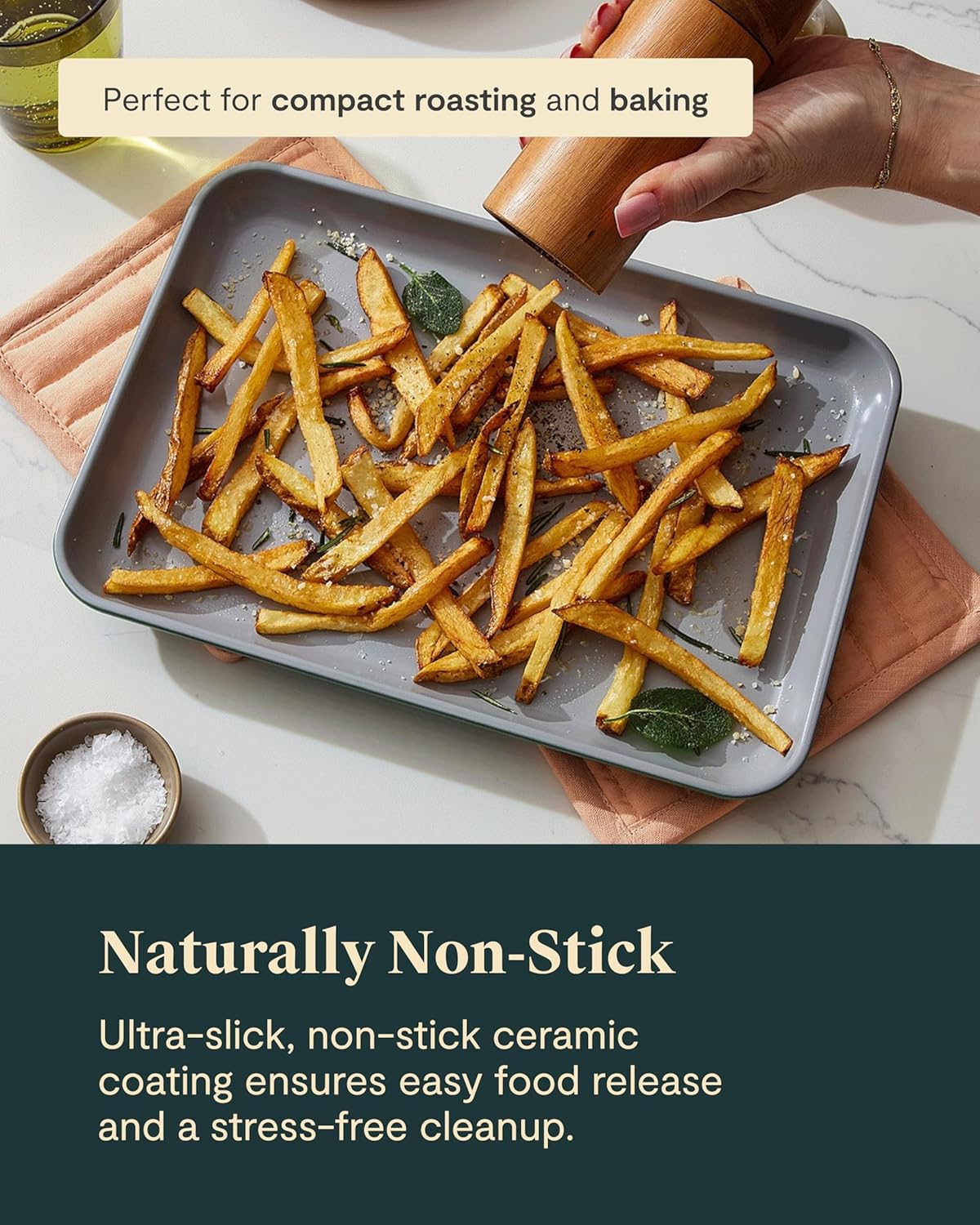 Caraway Nonstick Ceramic Small Baking Sheet (9x13”) – Non-Toxic, PTFE & PFOA Free – Oven Safe – Aluminized Steel Core – Mini Sheet Pan for Baking, Roasting & More - Sage