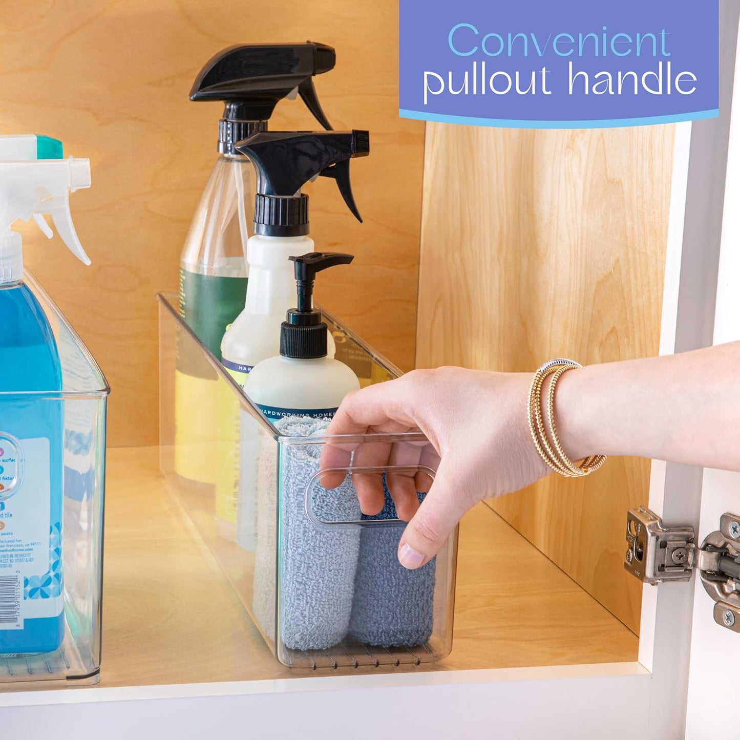 Plastic Food Storage Clear Container Bin with Handles for Organizing Kitchen, Pantry, Fridge, Freezer, Pantry,Bathroom. 16"x4"x5"