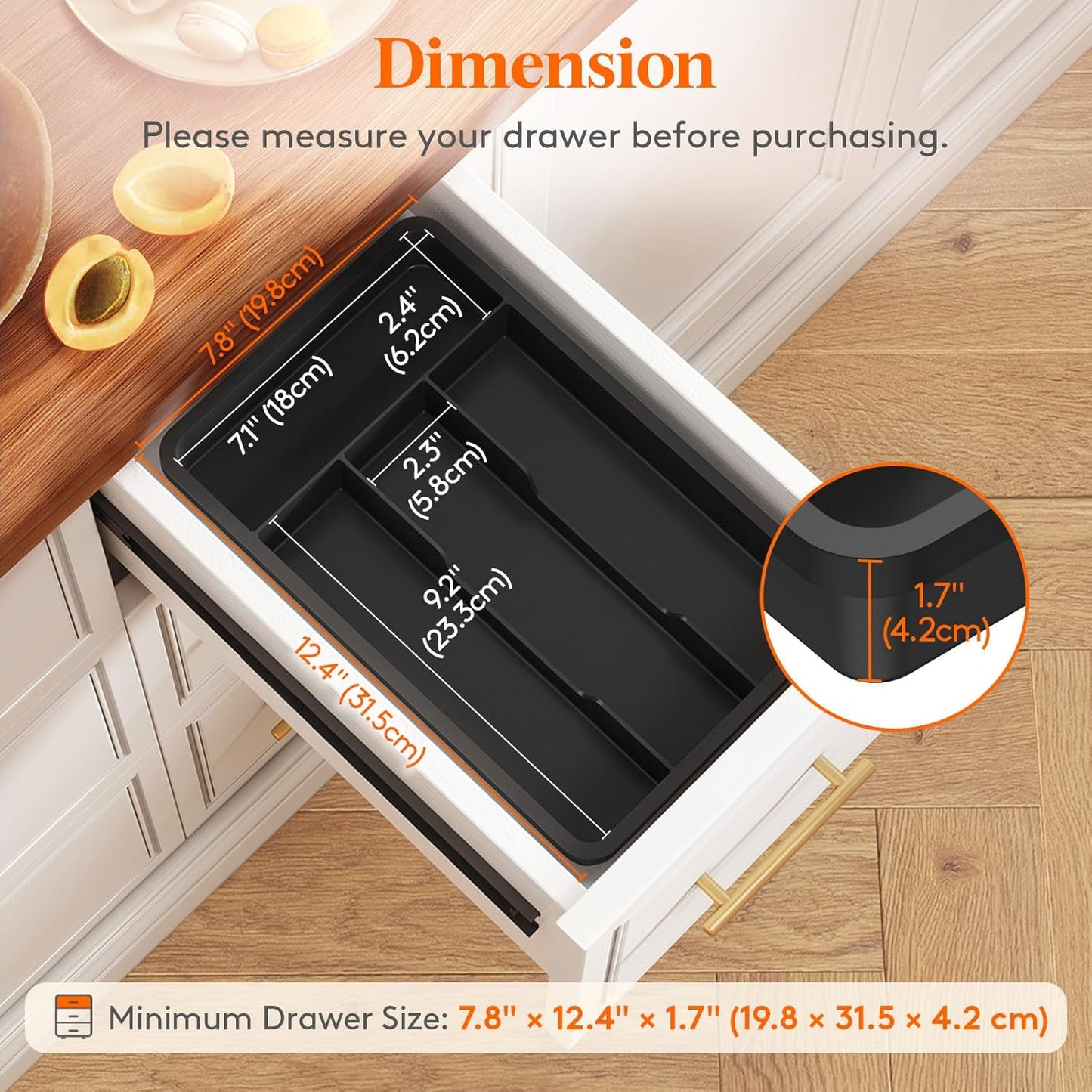 Lifewit Silverware Tray, Cutlery Drawer Organizer Storage for Kitchen, Plastic Flatware Utensil Holder Divider for Spoons Forks Knives Tableware, 4 Compartment, Black