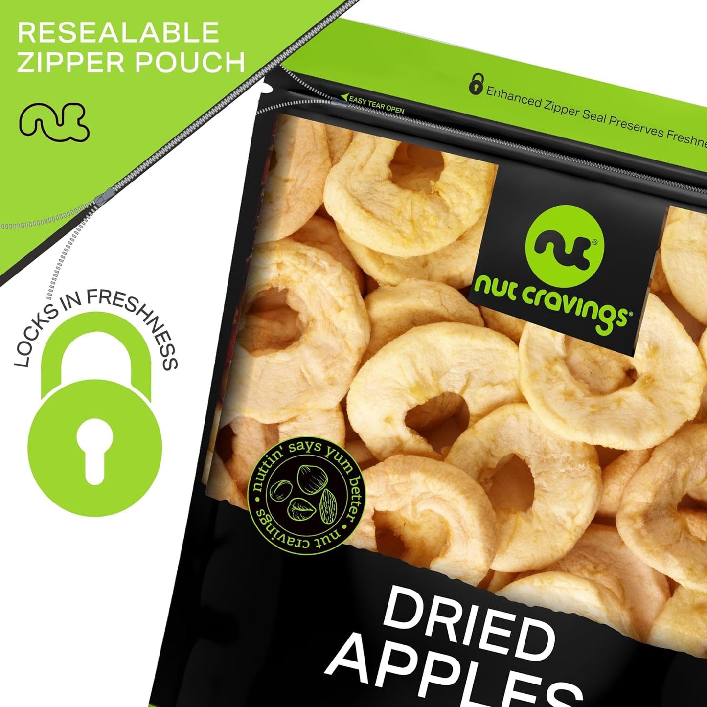 NUT CRAVINGS - Dried Apple Rings Slices, No Sugar Added - Chewy Soft Texture (80oz, 5 LB) Bulk Dry Fruits Packed Fresh in Resealable Bag - Sweet Healthy Snack, Naturally Grown, Vegan, Kosher
