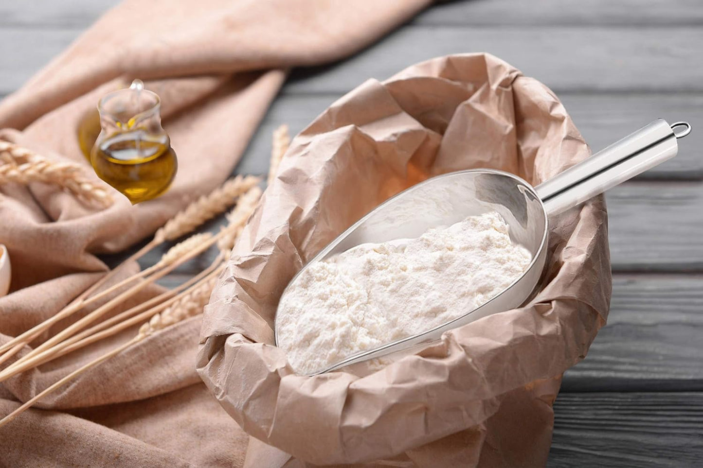 P&P CHEF Food Ice Scoop, Stainless Steel Scoop, Metal Candy Popcorn Flour Utility Scooper for Wedding Party Bar Kitchen Bath, Heavy Duty & Dishwasher Safe, (8oz, 1Pc)