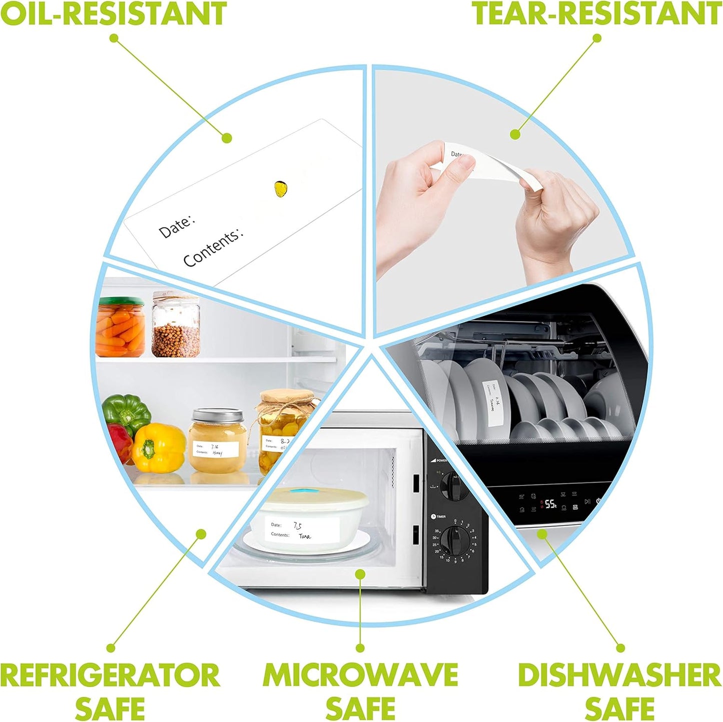500 Freezer Refrigerator Food Labels Reminder Water Oil Resistant in Roll with Perforation Line,Removable Adhesive