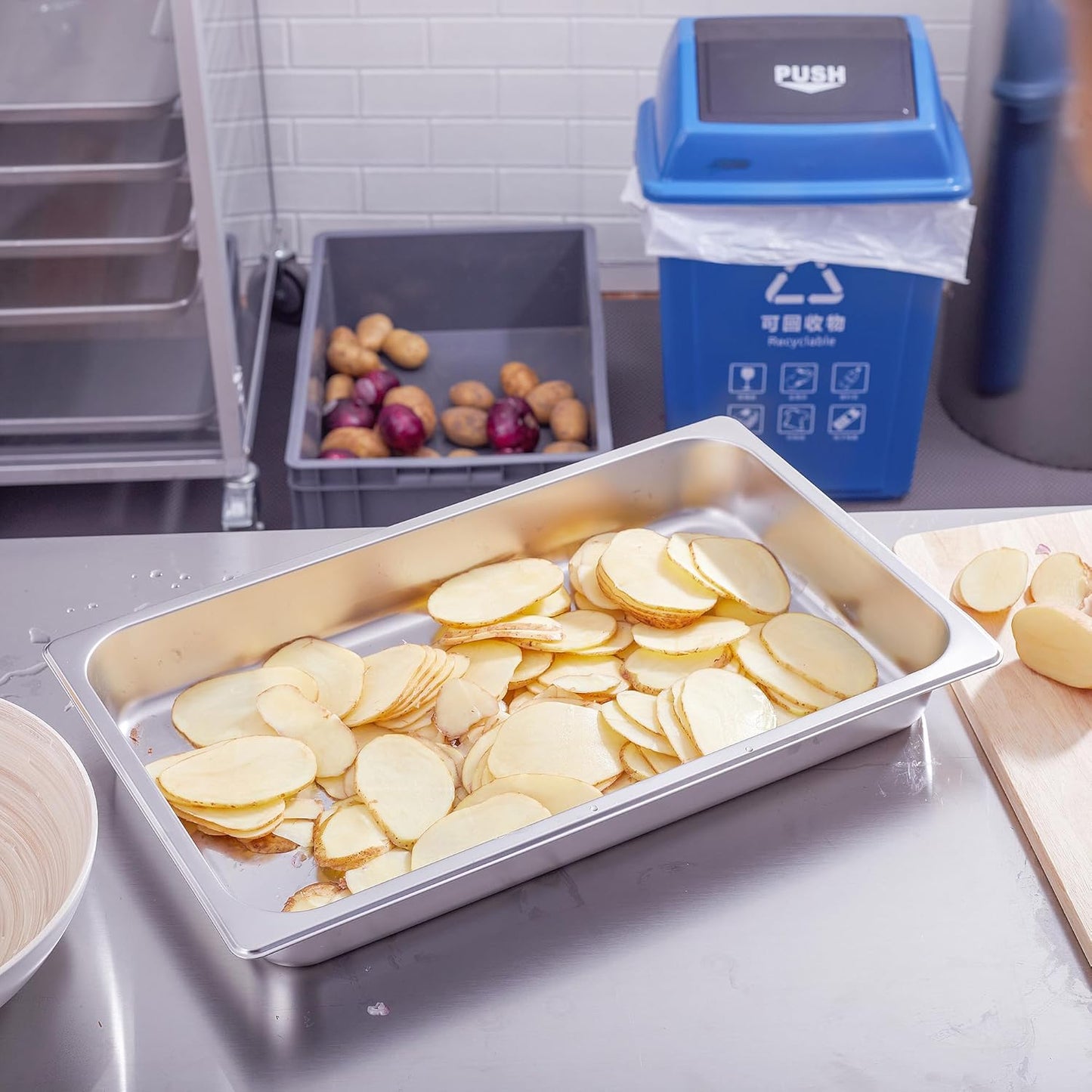 Full Size Steam Table Pans 6-Pack 2.5 Inch Restaurant Stainless Steel Pan Commercial Catering Food Pan for Commercial Kitchen Supplies