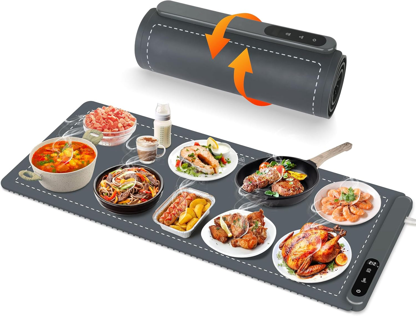 OcePor Warming Mat for Food,(XXL 36"x16") Electric Warming Tray,Extra Large Food Warmer Mat,Warming Pads for Food,Portable Heating Mat for Buffet,Parties,Buffets Party(Gray)