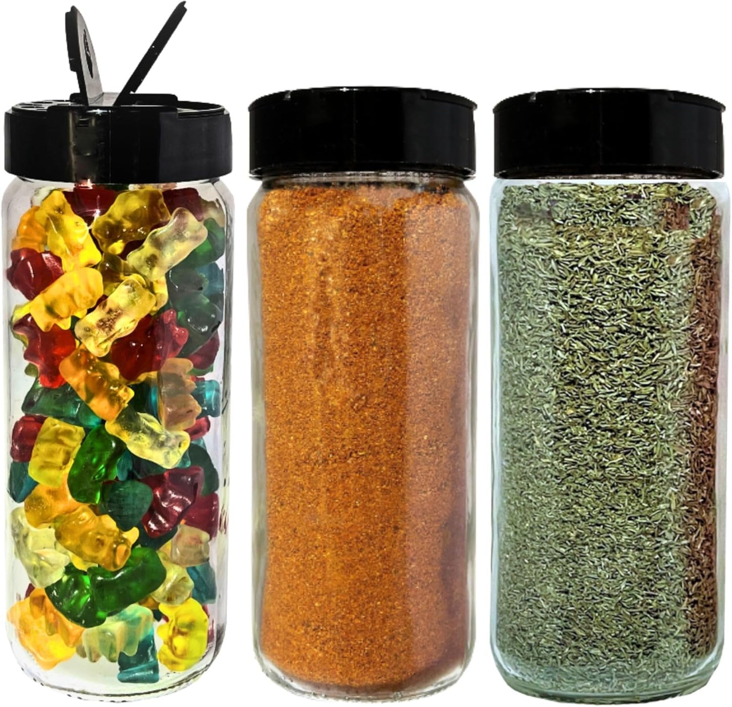 JARMING COLLECTIONS 16oz Glass Spice Shakers with Lids – Set of 3 Large Seasoning Containers with Shaker Tops for Kitchen, Pantry & Herb Storage (3 pack)